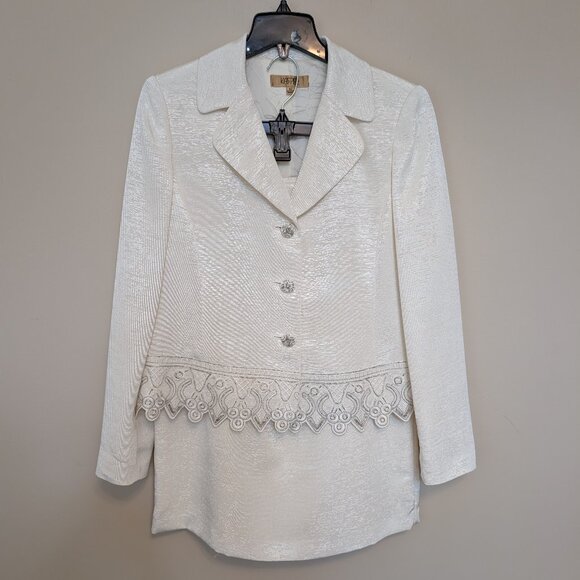 VINTAGE Kasper poly taffeta cream pencil skirt and blazer suit set EUC 10 - Picture 1 of 15